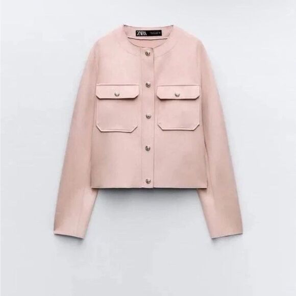 Zara Pink Utility Jacket with Crew Neckline NWOT LARGE - Picture 1 of 6